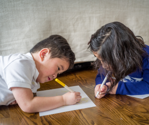 two students peer editing
