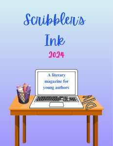 2024 Scribbler’s Ink student literary magazine cover with creative writing and artwork from Online Scribblers students