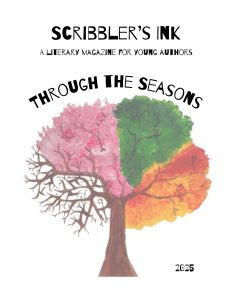 2025 Scribbler’s Ink student literary magazine cover featuring poetry, stories, essays, and artwork by Online Scribblers students